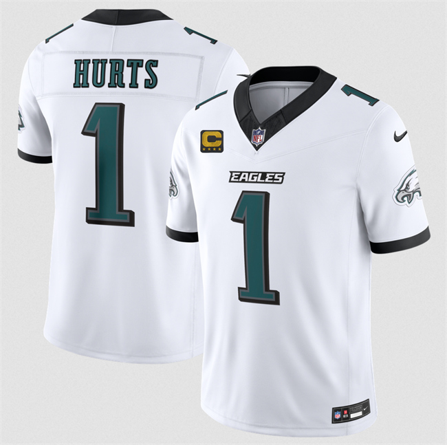 Men's White Philadelphia Eagles #1 Jalen Hurts 2026 F.U.S.E. 4-Star C Patch Vapor Untouchable Limited Stitched Football Jersey